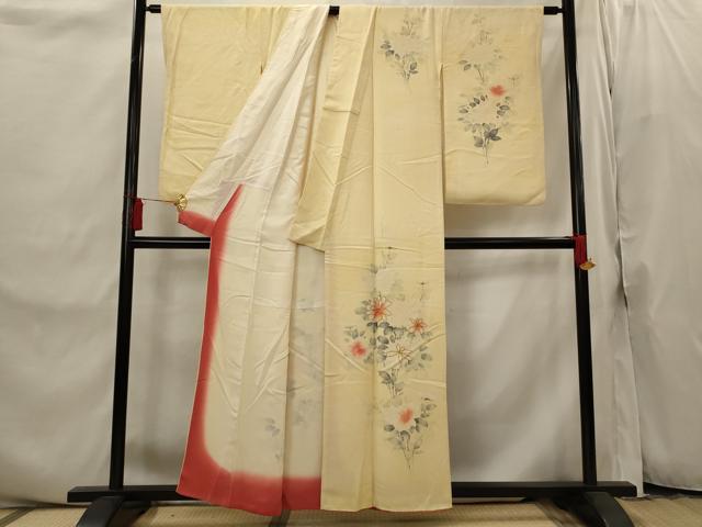 平和屋着物■訪問着 手描き 駒刺繍 草花文 正絹 逸品 AABI8306st