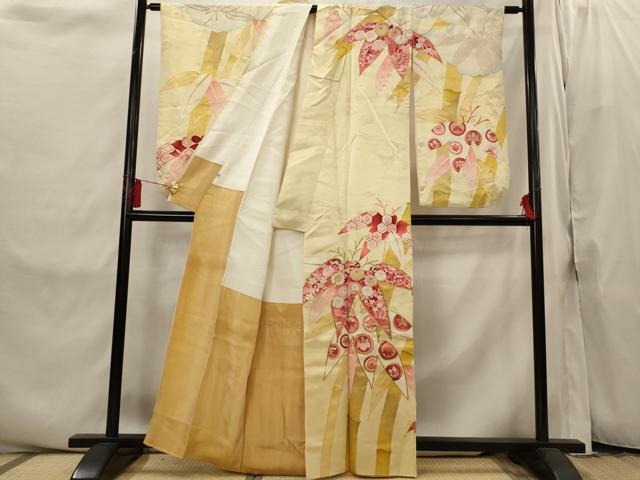 平和屋着物■小振袖 二尺袖 駒刺繍 笹竹文 金糸 銀彩 正絹 逸品 AABI8313st
