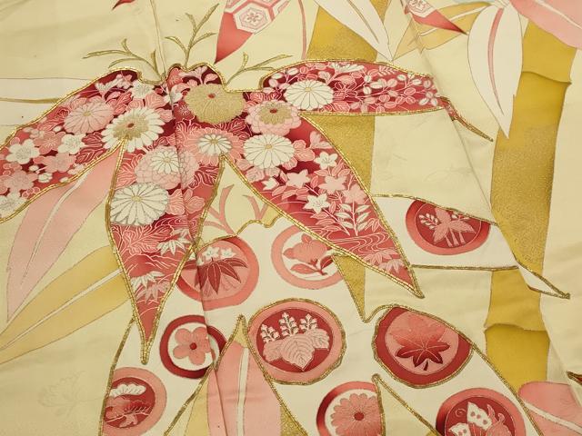 平和屋着物■小振袖 二尺袖 駒刺繍 笹竹文 金糸 銀彩 正絹 逸品 AABI8313st