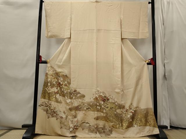 平和屋着物■豪華色留袖 駒刺繍 流水地紙花松文 金彩 正絹 逸品 AABI8315st