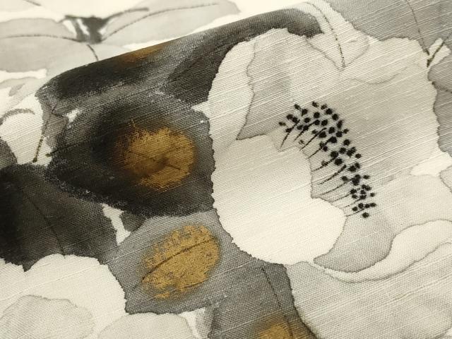 平和屋着物■訪問着 紬地 手描き 草花文 金彩 正絹 逸品 AABI8321st