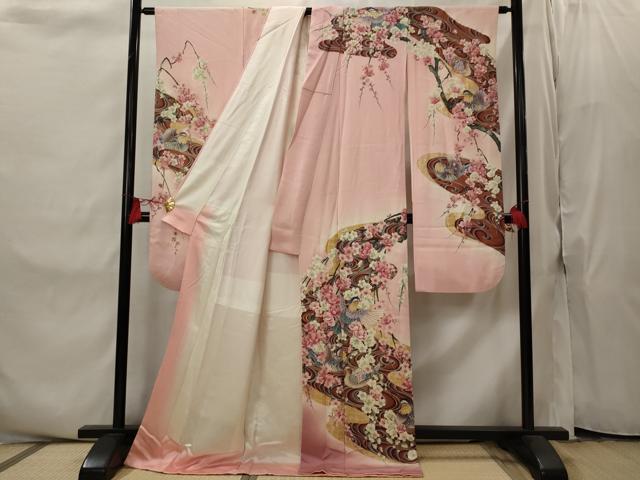 平和屋着物■豪華振袖 流水花鳥文 暈し染め 金彩 正絹 逸品 AABI8332st