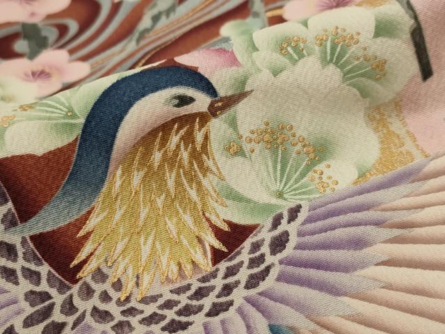 平和屋着物■豪華振袖 流水花鳥文 暈し染め 金彩 正絹 逸品 AABI8332st
