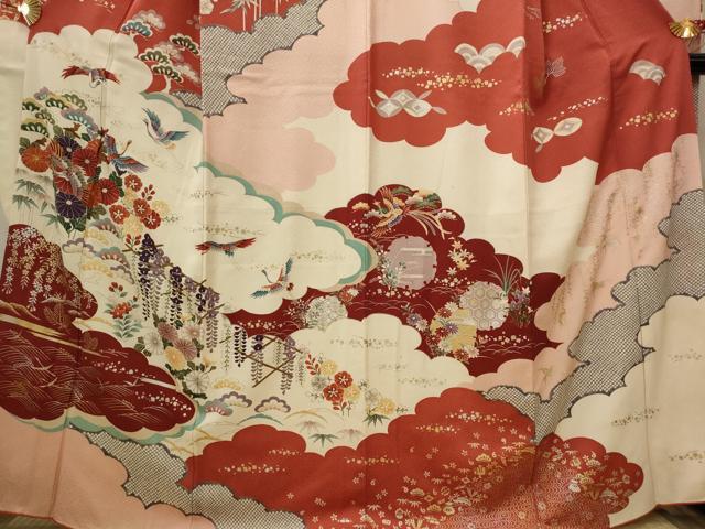 平和屋着物■豪華振袖 駒刺繍 雲取り飛鶴花文 金銀彩 正絹 逸品 AABI8344st