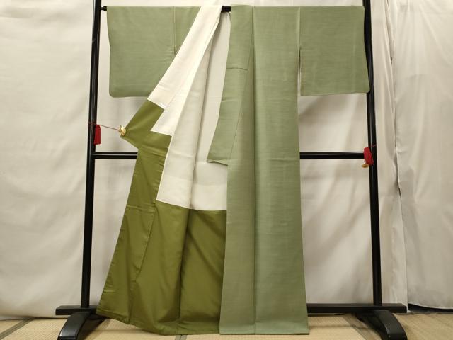 平和屋着物■上質な紬 色無地 鶸茶色 正絹 逸品 AABI8352st