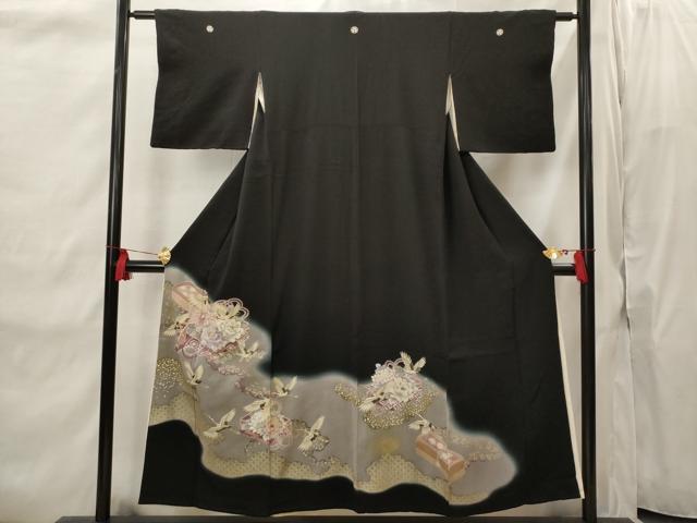 平和屋着物■豪華黒留袖 刺繍 飛鶴花文 暈し染め 金彩 正絹 逸品 AABI8359st