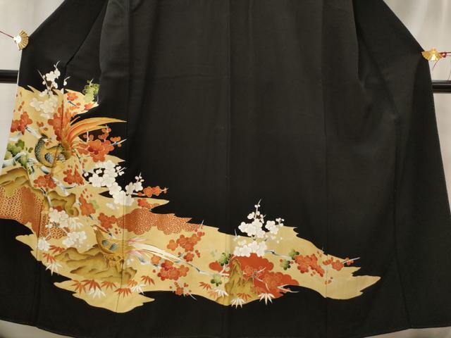 平和屋着物■豪華黒留袖 駒刺繍 花鳥文 金彩 正絹 逸品 AABI8361st