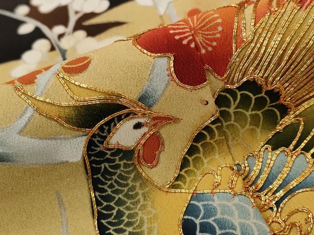 平和屋着物■豪華黒留袖 駒刺繍 花鳥文 金彩 正絹 逸品 AABI8361st