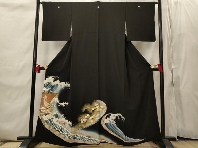 平和屋着物■豪華黒留袖 駒刺繍 宝船 金彩 正絹 逸品 AABI8363st