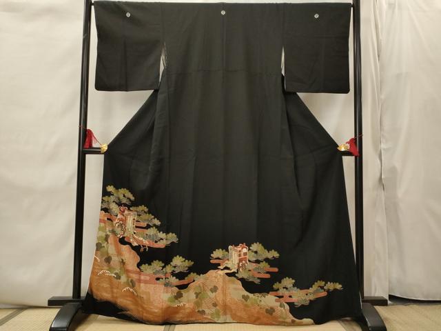 平和屋着物■豪華黒留袖 御所車松文 金彩 正絹 逸品 AABI8373st
