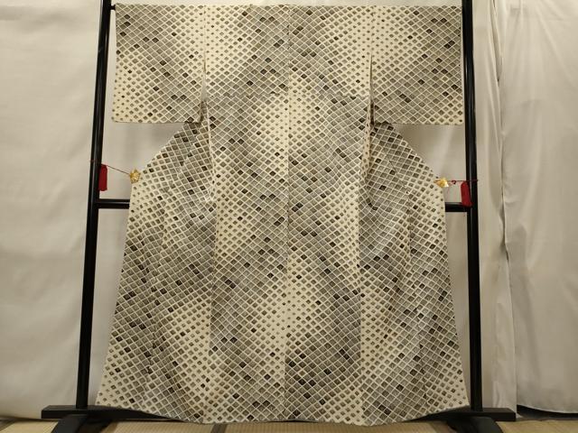 平和屋着物■上質な小紋 菱松文様 金彩 正絹 逸品 AABI8378st
