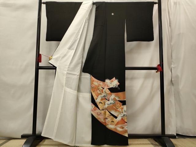 平和屋着物■豪華黒留袖 飛鶴熨斗花松文 金彩 正絹 逸品 AABI8383st
