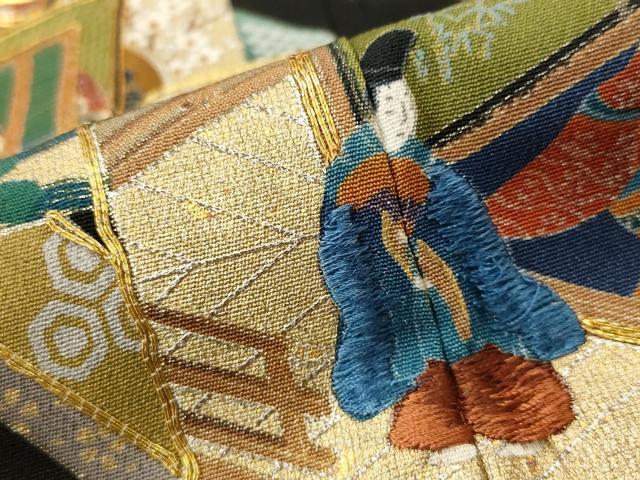 平和屋着物■豪華黒留袖 作家物 駒刺繍 色紙人物風景文 金彩 正絹 逸品 AABI8384st