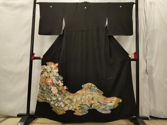 平和屋着物■豪華黒留袖 駒刺繍 花鳥文 金彩 正絹 逸品 AABI8390st