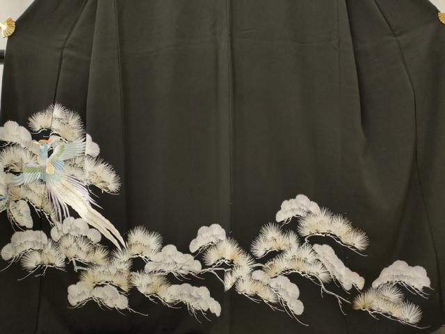 平和屋着物■豪華黒留袖 刺繍 飛鳥松文 金銀糸 金彩 正絹 逸品 AABI8391st