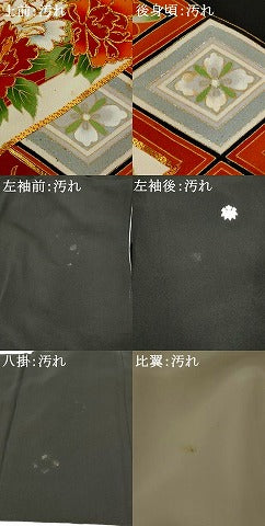 平和屋着物■豪華黒留袖 駒刺繍 花菱文 金彩 正絹 逸品 AABI8392st