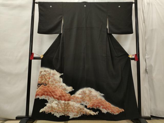 平和屋着物■豪華黒留袖 刺繍 枝花文 暈し染め 金銀糸 銀彩 正絹 逸品 AABI8394st