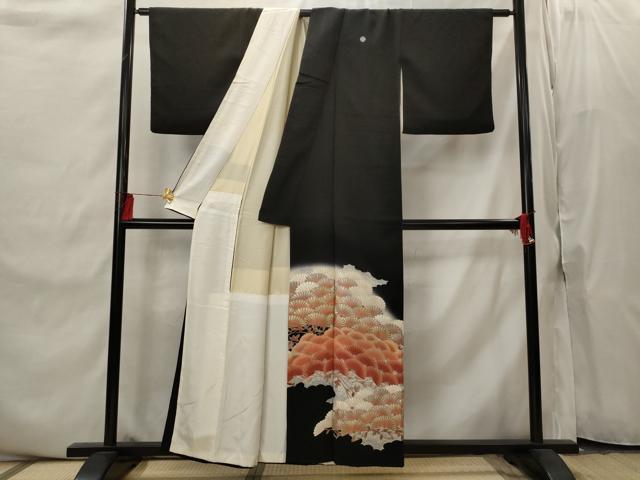 平和屋着物■豪華黒留袖 刺繍 枝花文 暈し染め 金銀糸 銀彩 正絹 逸品 AABI8394st