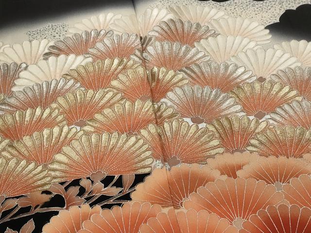 平和屋着物■豪華黒留袖 刺繍 枝花文 暈し染め 金銀糸 銀彩 正絹 逸品 AABI8394st