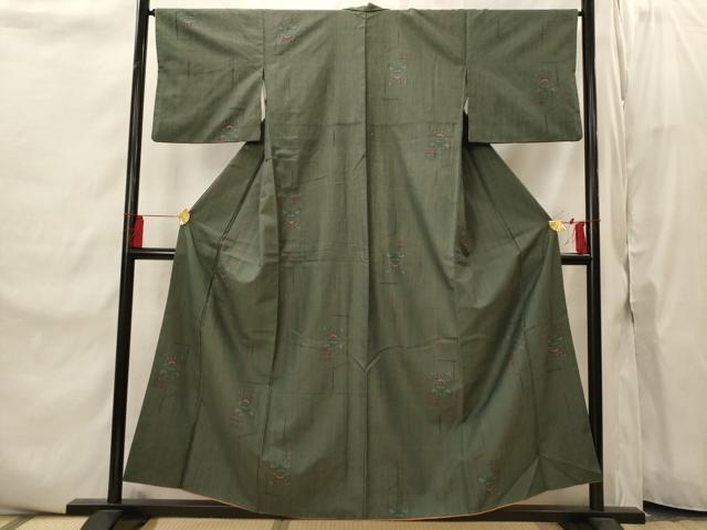 平和屋着物■上質な紬 草花文 正絹 逸品 AABI8408st