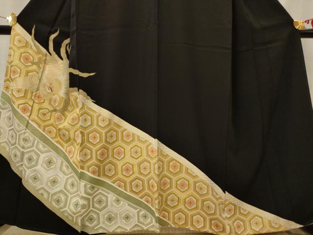 平和屋着物■豪華黒留袖 鳳凰亀甲花文 金銀彩 金糸 正絹 逸品 AABI8412st