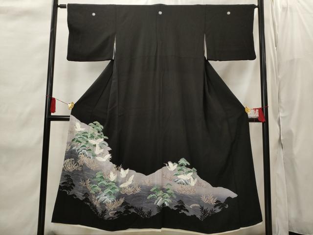 平和屋着物■豪華黒留袖 刺繍 流水飛鶴松文 正絹 逸品 AABI8434st