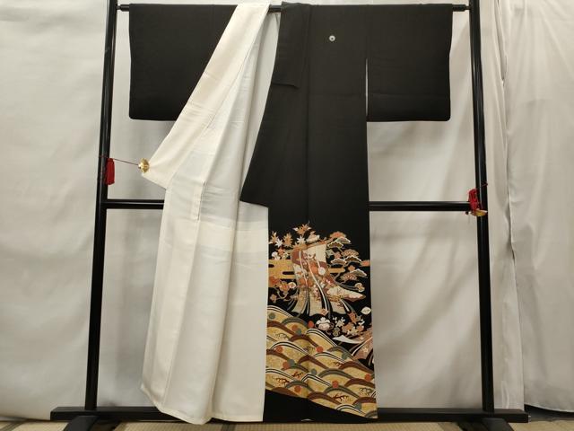 平和屋着物■豪華黒留袖 駒刺繍 几帳花文 金彩 正絹 逸品 AABI8435st