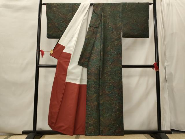 平和屋着物■本場大島紬 流水花文 正絹 逸品 AABI8445st