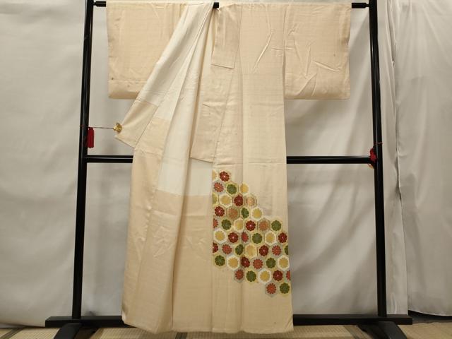平和屋着物■色留訪問着 駒刺繍 亀甲花文 金彩 正絹 逸品 AABI8451st