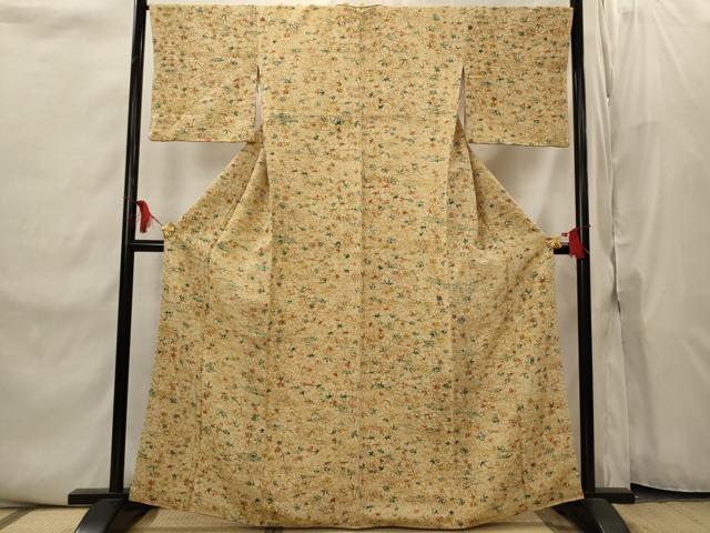 平和屋着物■上質な小紋 型染め 草花文 鬼しぼ縮緬 正絹 逸品 AABI8452st