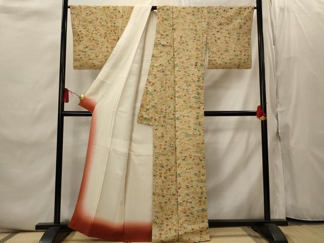 平和屋着物■上質な小紋 型染め 草花文 鬼しぼ縮緬 正絹 逸品 AABI8452st