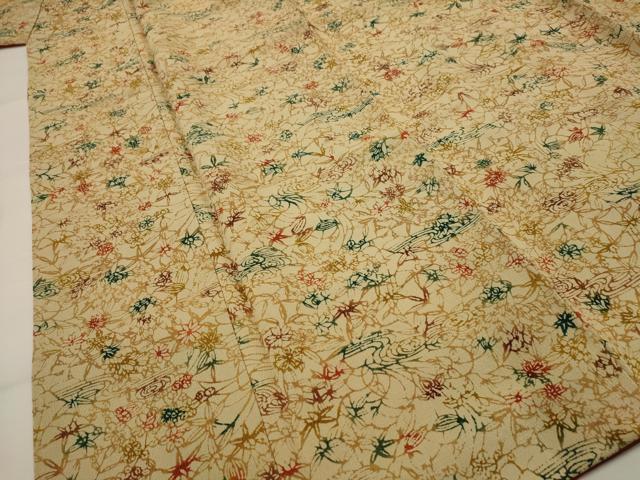 平和屋着物■上質な小紋 型染め 草花文 鬼しぼ縮緬 正絹 逸品 AABI8452st