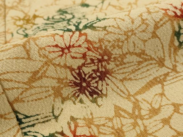 平和屋着物■上質な小紋 型染め 草花文 鬼しぼ縮緬 正絹 逸品 AABI8452st