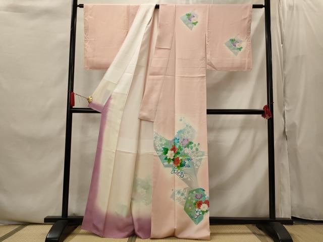 平和屋着物■訪問着 手描き 草花文 暈し染め 正絹 逸品 未使用 AABI8456st