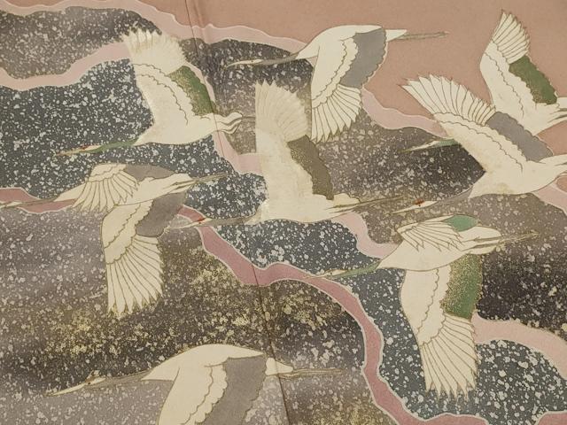 平和屋着物■豪華色留袖 刺繍 飛鶴文 金彩 正絹 逸品 AABI8462st
