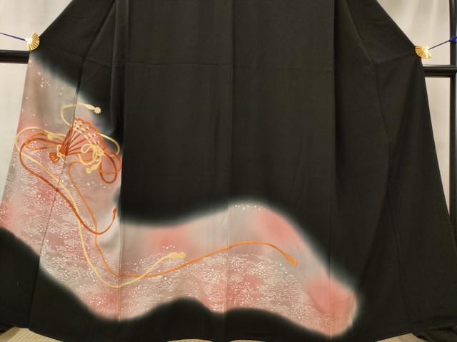 平和屋着物■豪華黒留袖 刺繍 舞扇文 暈し染め 銀彩 正絹 逸品 AABI8468st