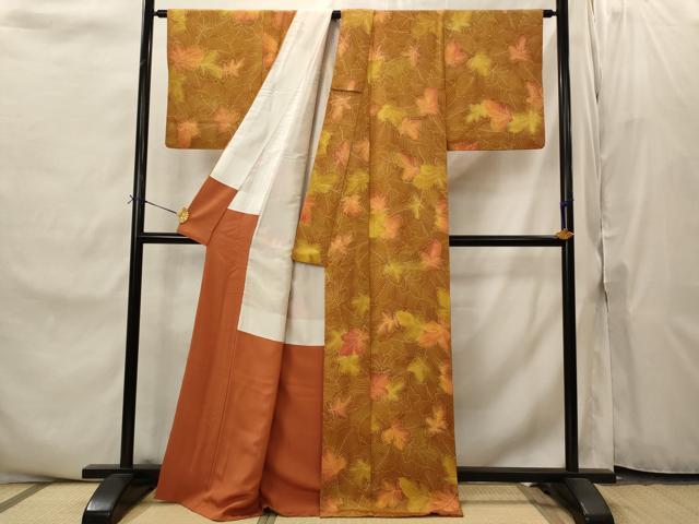 平和屋着物■上質な小紋 葉尽くし 暈し染め 正絹 逸品 AABI8470st
