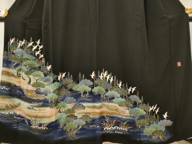 平和屋着物■豪華黒留袖 作家物 飛鶴枝松文 金銀彩 正絹 逸品 AABI8472st