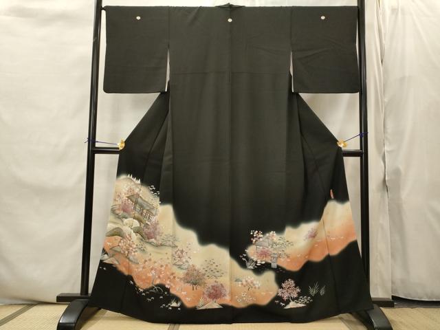 平和屋着物■豪華黒留袖 修学院離宮 暈し染め 金糸 金彩 正絹 逸品 AABI8476st