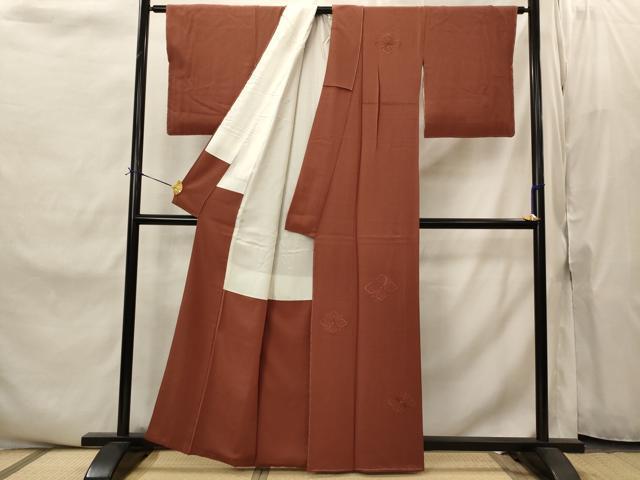 平和屋着物■無地絵羽訪問着 舞花地紋 栗皮茶色 正絹 逸品 AABI8478st