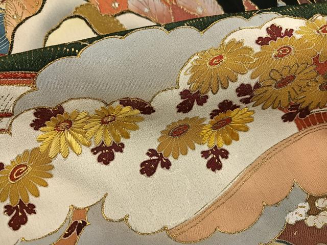 平和屋着物●豪華黒留袖 渡り橋風景草花文 金彩 正絹 逸品 AABI8483ph