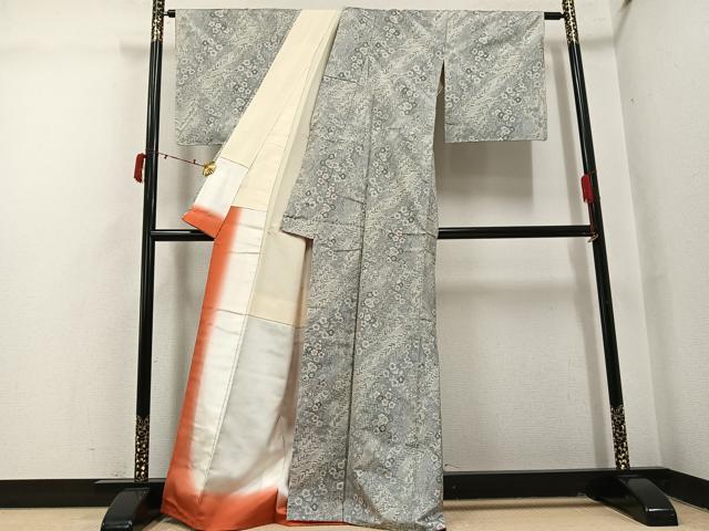 平和屋着物●本場大島紬 白大島 一元7マルキ 総絣 梅 正絹 逸品 未使用 AABI8485ph