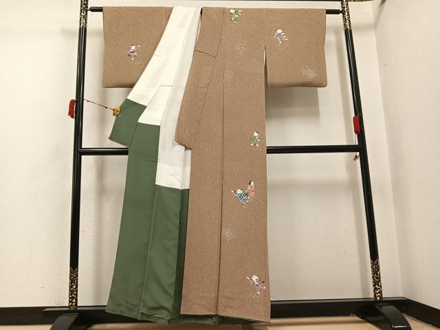 平和屋着物●訪問着 作家物 手描き 童子 鬼しぼ縮緬 正絹 逸品 AABI8487ph