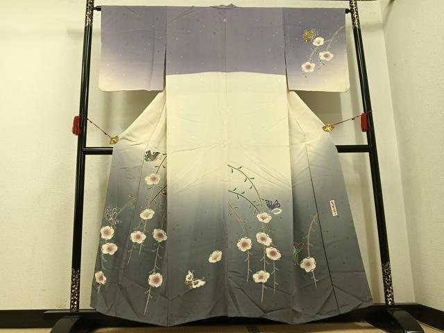 平和屋着物●世界的人形師 辻村寿三郎 ジュサブロー 訪問着 花蝶文 暈し染め 正絹 逸品 AABI8490ph