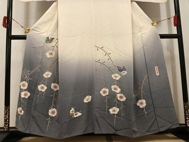 平和屋着物●世界的人形師 辻村寿三郎 ジュサブロー 訪問着 花蝶文 暈し染め 正絹 逸品 AABI8490ph