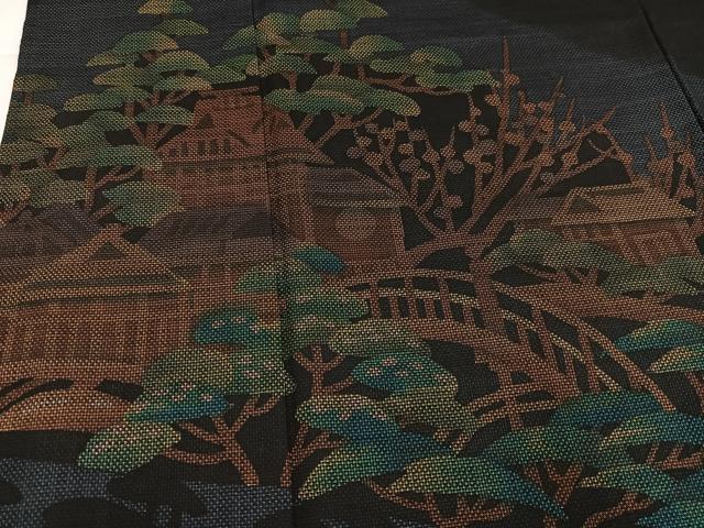 平和屋着物●本場大島紬 訪問着 松竹梅渡り橋風景文 正絹 逸品 AABI8493ph
