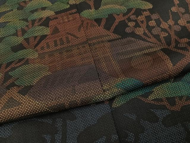 平和屋着物●本場大島紬 訪問着 松竹梅渡り橋風景文 正絹 逸品 AABI8493ph