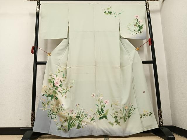 平和屋着物●訪問着 作家物 手描き 草花文 暈し染め 銀彩 正絹 逸品 AABI8500ph