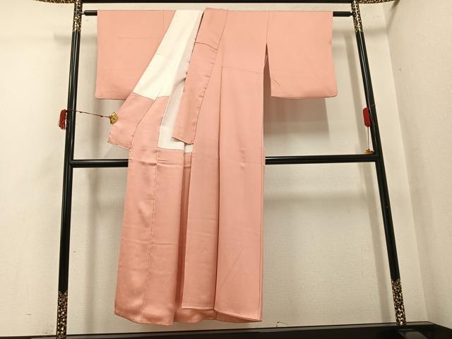 平和屋着物●上質な色無地 鱗地紋 一斤染色 正絹 逸品 AABI8501ph