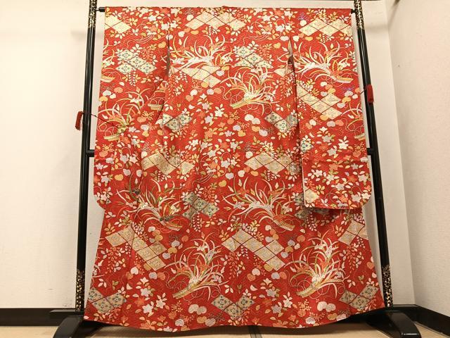 平和屋着物●豪華振袖 駒刺繍 草花文 松坂屋扱い 金彩 正絹 逸品 AABI8504ph